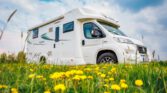 Forster Wohnmobil neben einer Blumenwiese